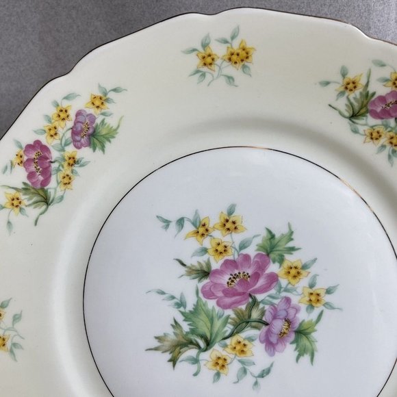 Set of 4 Black Knight Germany Yellow Pink Floral Gold Trim Dinner Plates 10" - Picture 5 of 13